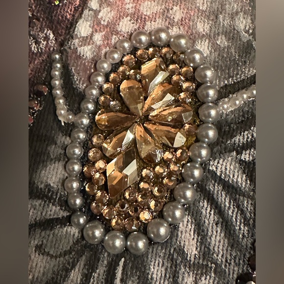 Victorian flamingo handpainted rhinestones cropped denim TGLA Jean jacket sz LG - Picture 12 of 16